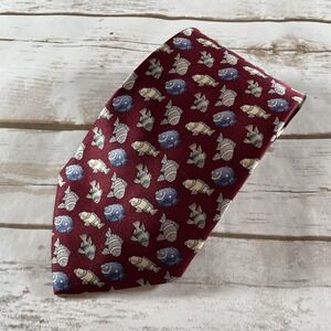 Vintage Stonehenge Men's Silk Necktie Burgundy Red Novelty Print Tie NWOT‎